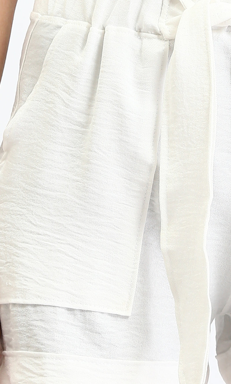 R209921 - Slip On Summer Shorts with Lace up - White