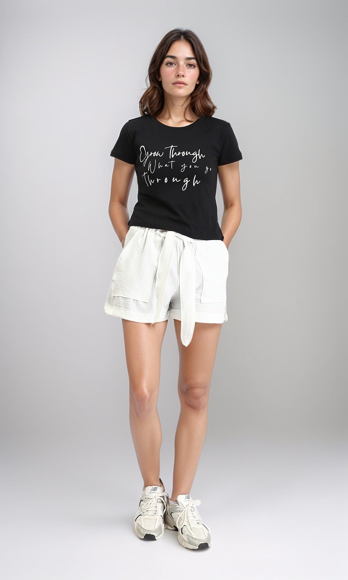 R209921 - Slip On Summer Shorts with Lace up - White