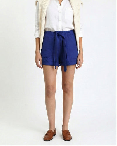Slip On Summer Shorts with Lace Up - Royal Blue