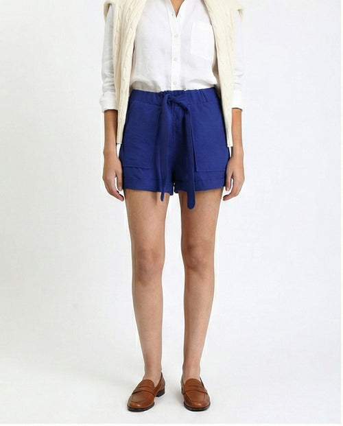 Slip On Summer Shorts with Lace Up - Royal Blue
