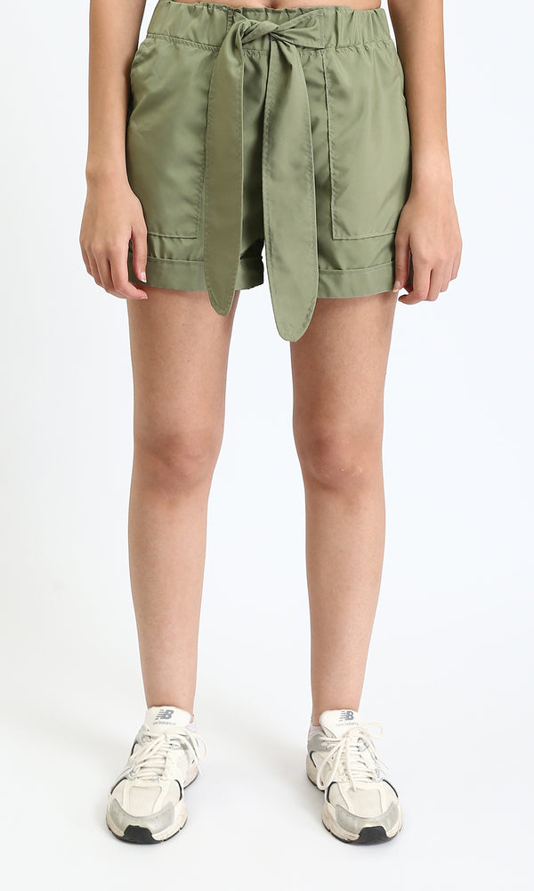 R209923 - Fashionable Shorts with Decorative Belt - Olive