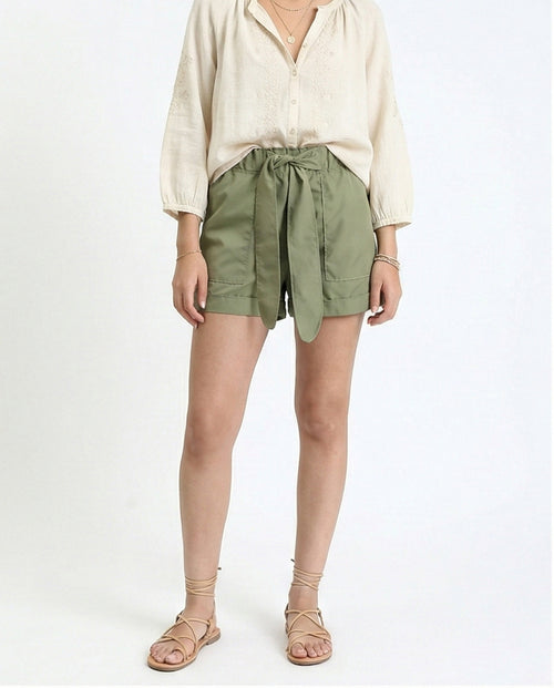 Fashionable Shorts with Decorative Belt - Olive