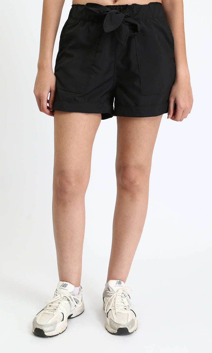 Fashionable Shorts with Decorative Belt - Black