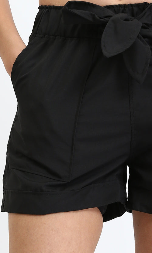 R209924 - Fashionable Shorts with Decorative Belt - Black