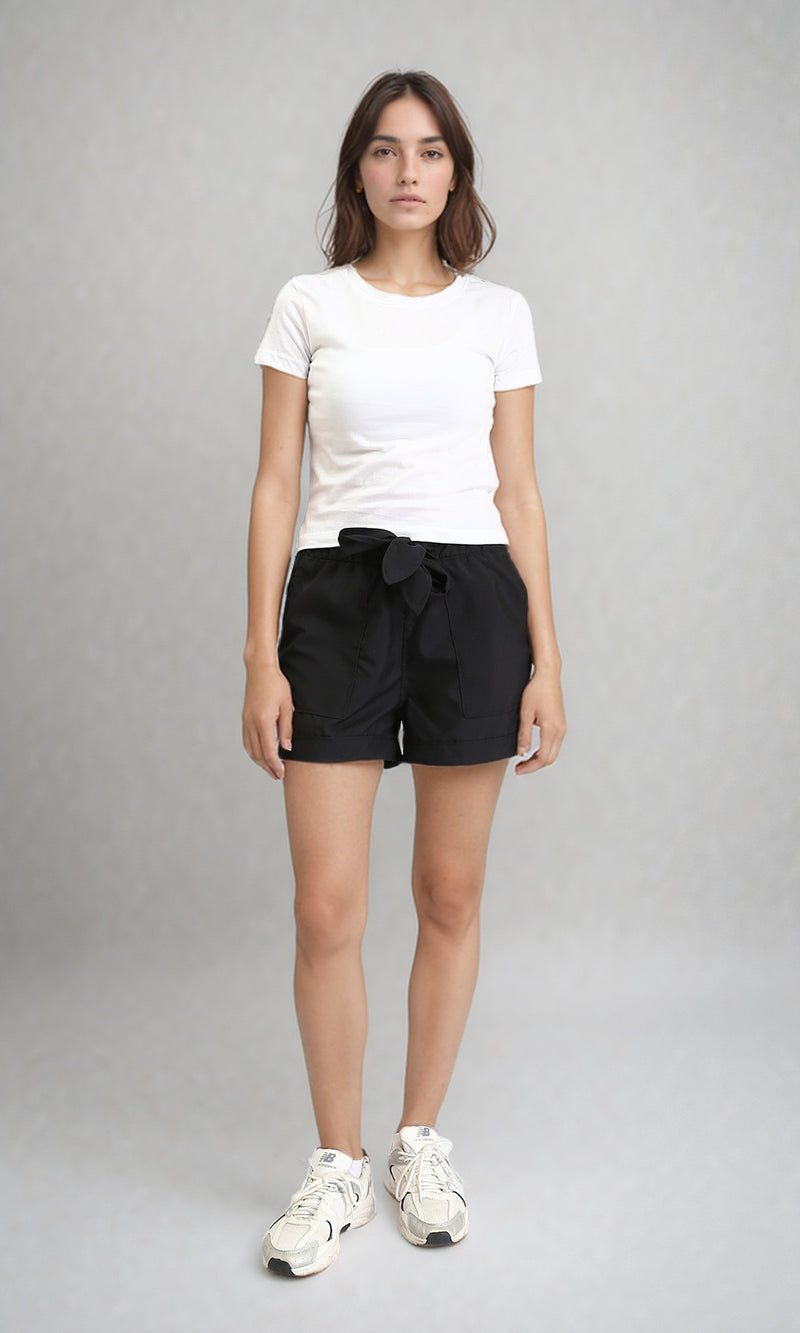 R209924 - Fashionable Shorts with Decorative Belt - Black
