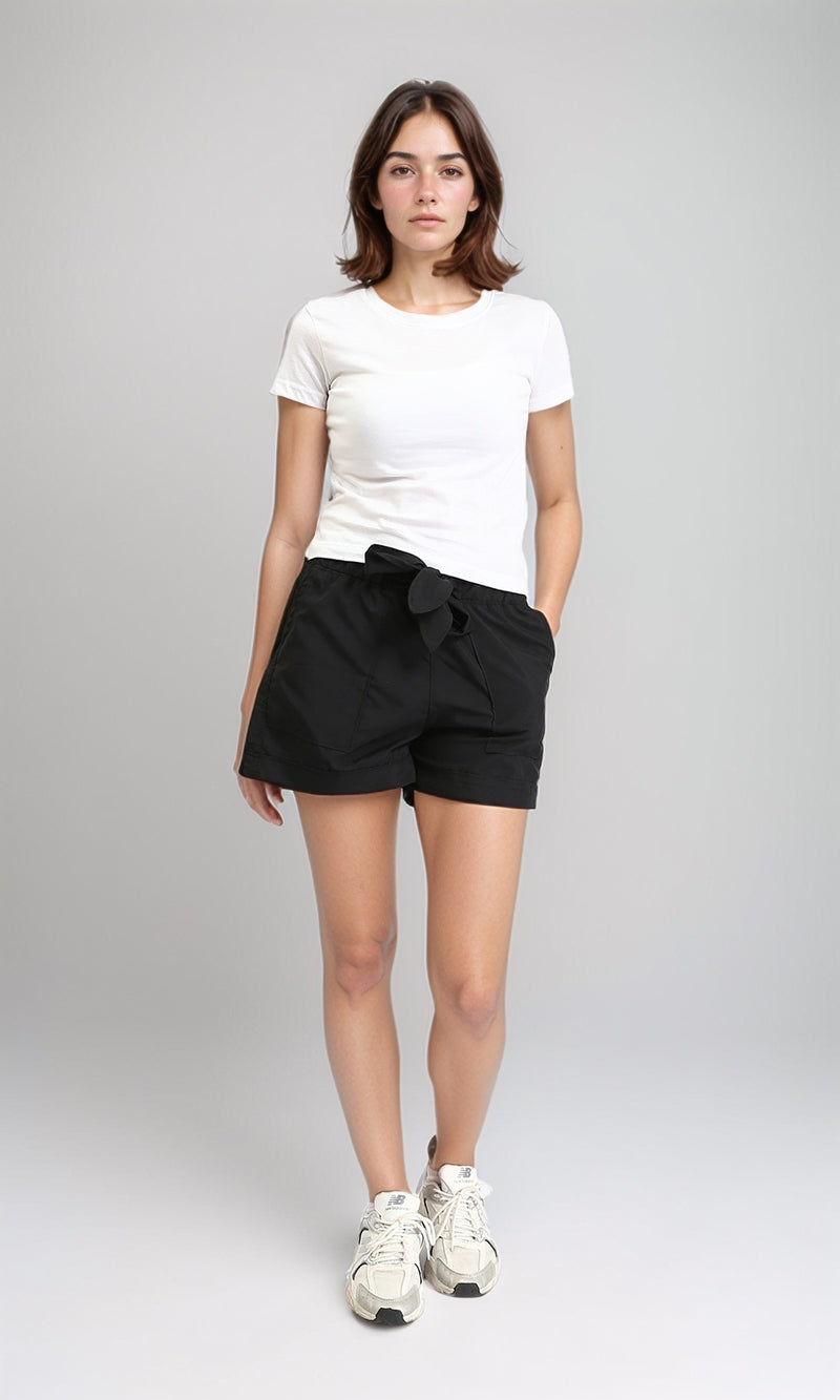 R209924 - Fashionable Shorts with Decorative Belt - Black