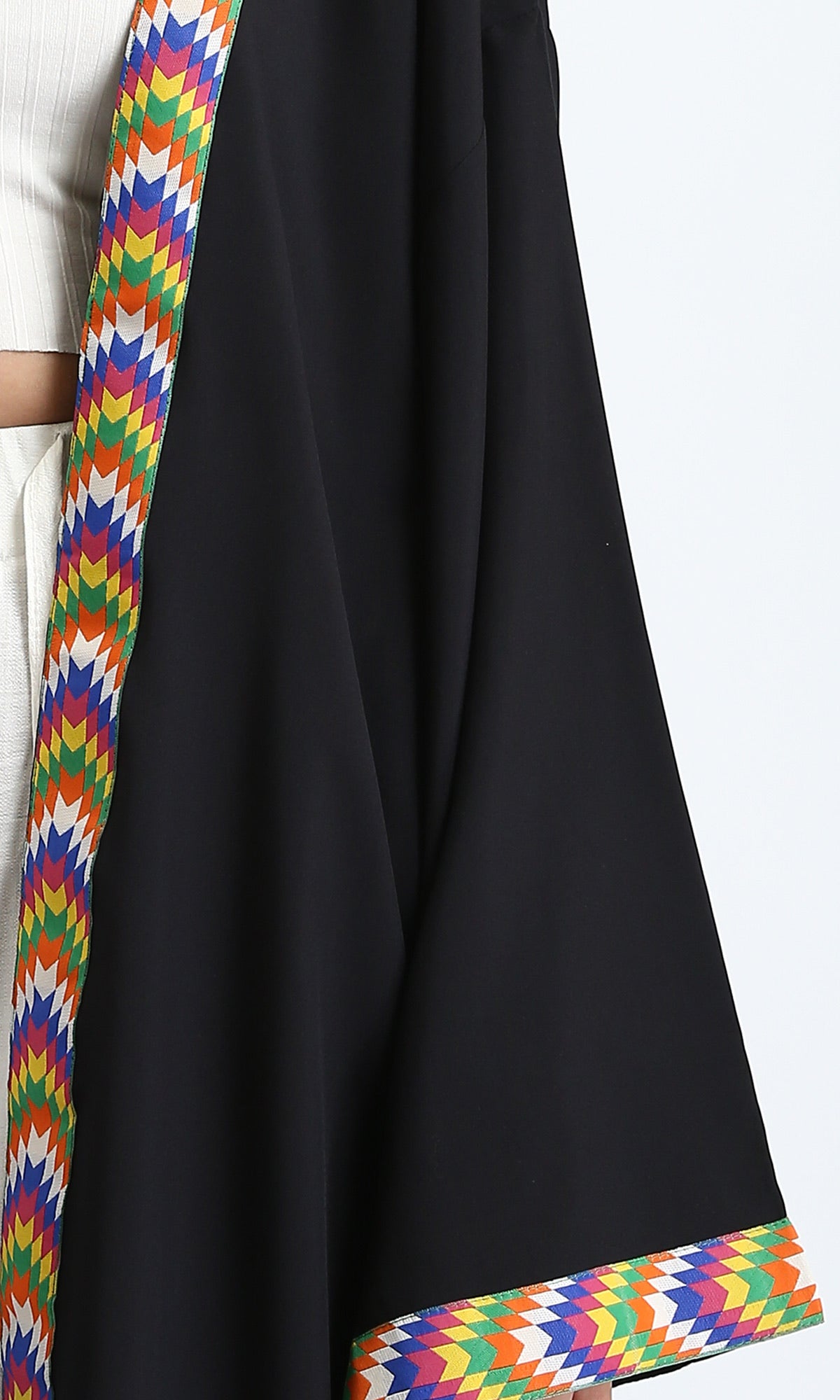 R209925 - Colorful Neckline Summer Long Cardigan - Black