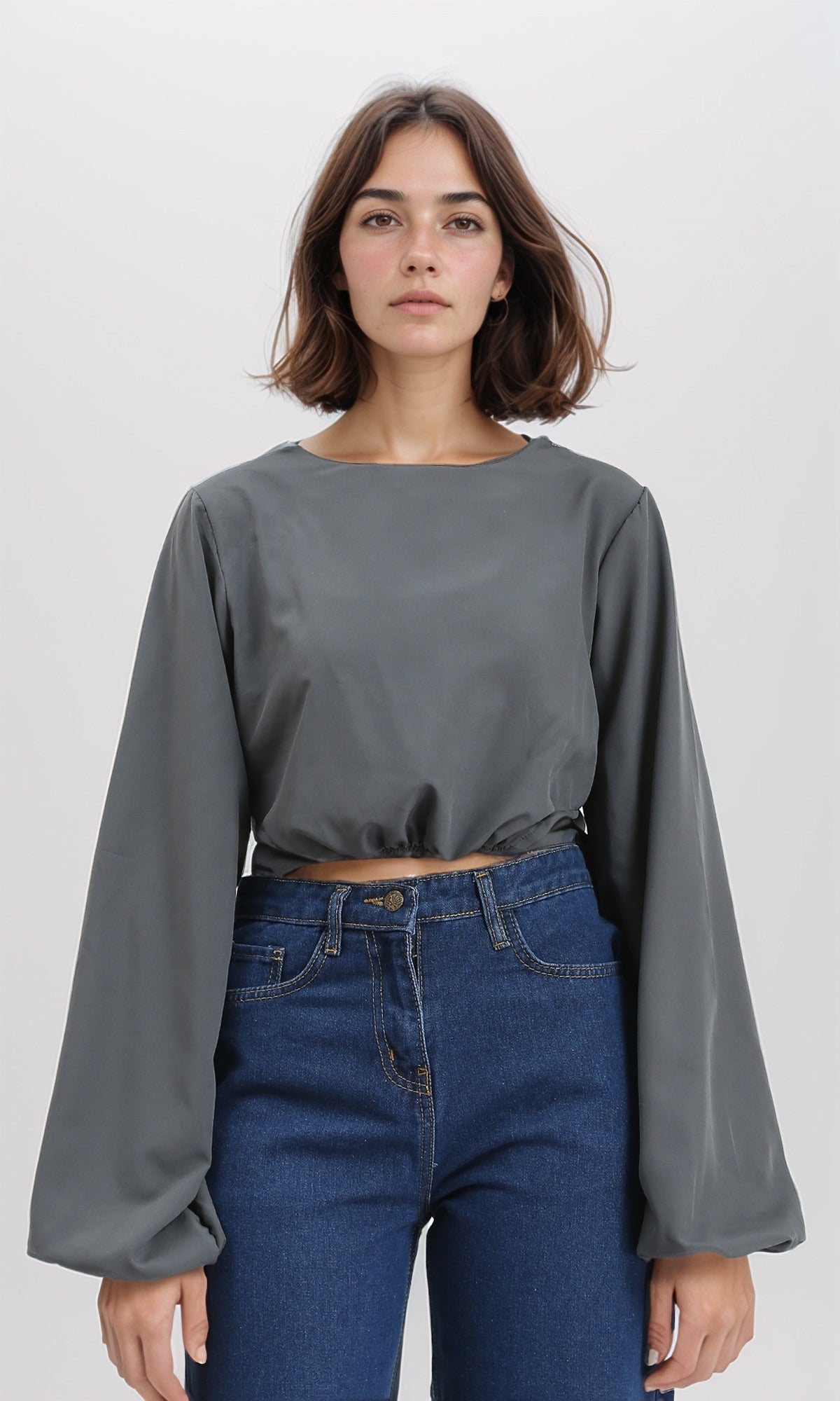 Bell Sleeves Solid Casual Blouse - Dark Grey