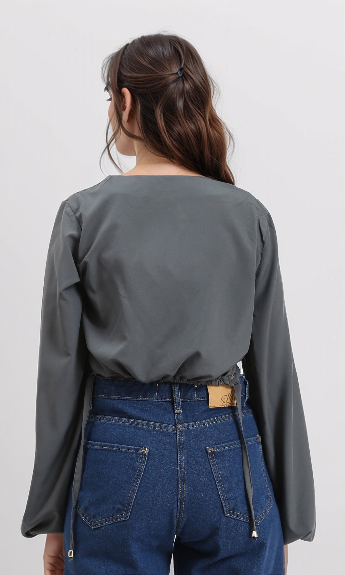 R209926 - Bell Sleeves Solid Casual Blouse - Dark Grey