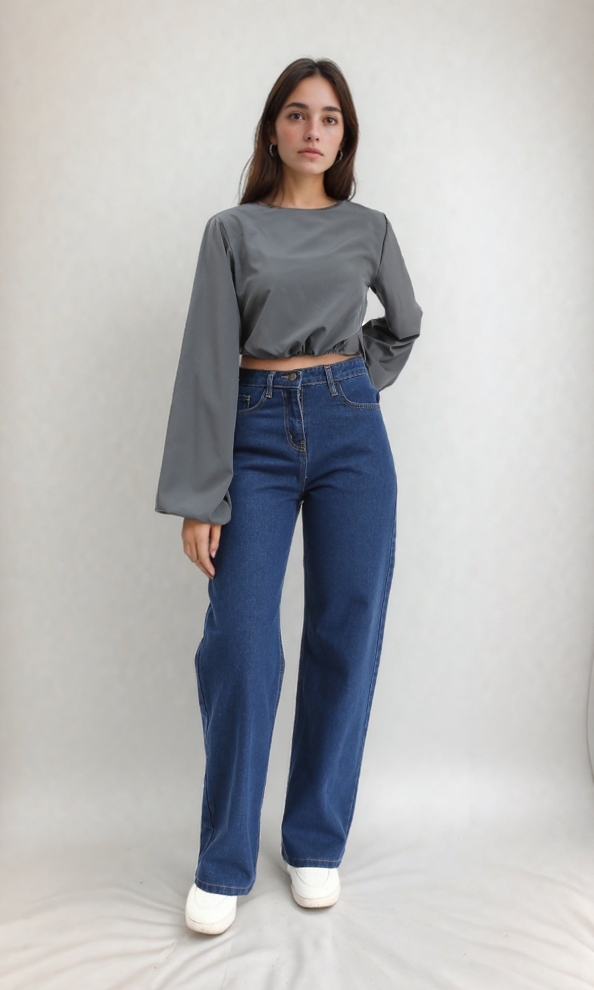 R209926 - Bell Sleeves Solid Casual Blouse - Dark Grey