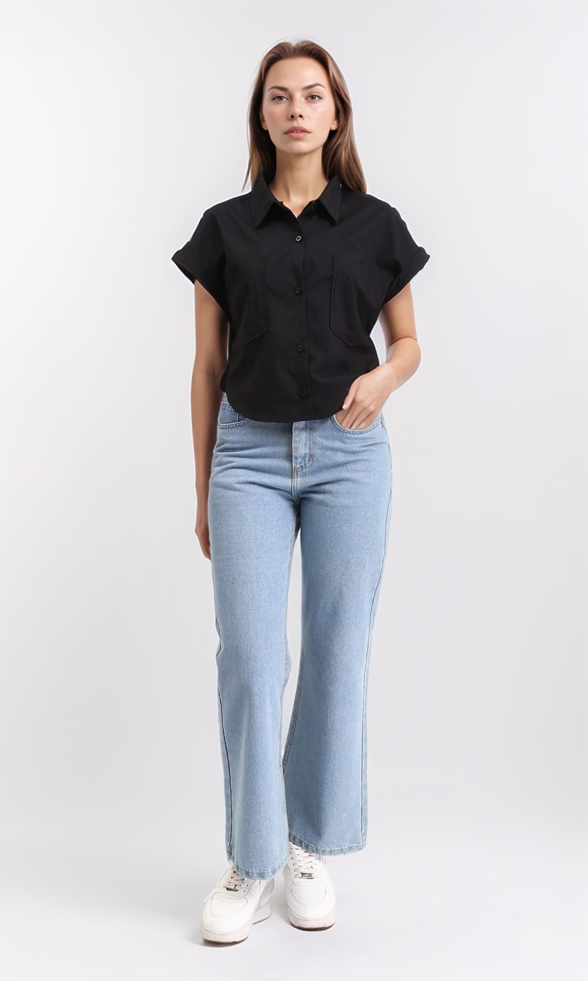 Ravin Women's Minimalist Short-Sleeve Button-Down Shirt - Black