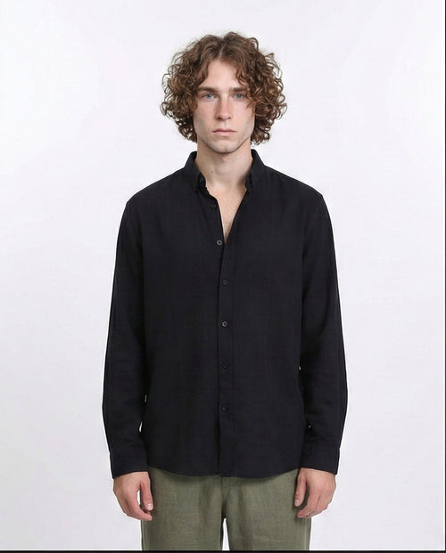 Long Sleeves Solid Classic Shirt - Black