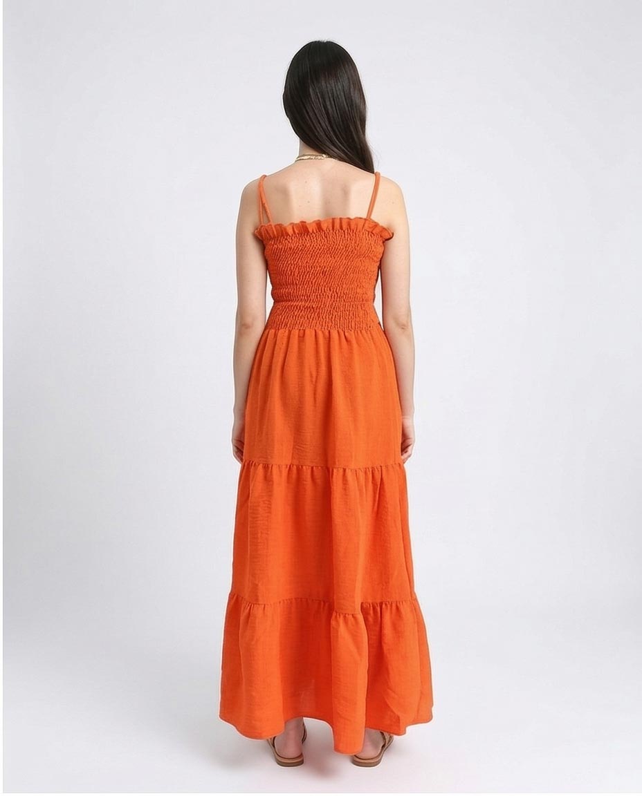 Ravin Smocked Bodice Tiered Maxi Dress - Bright Orange - R209966
