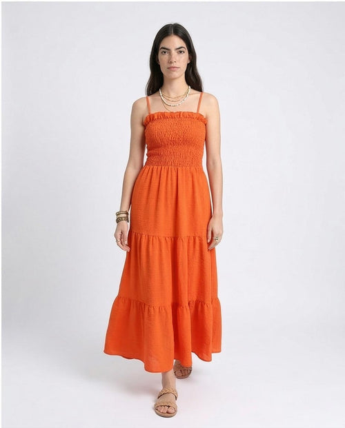 Ravin Smocked Bodice Tiered Maxi Dress - Bright Orange - R209966