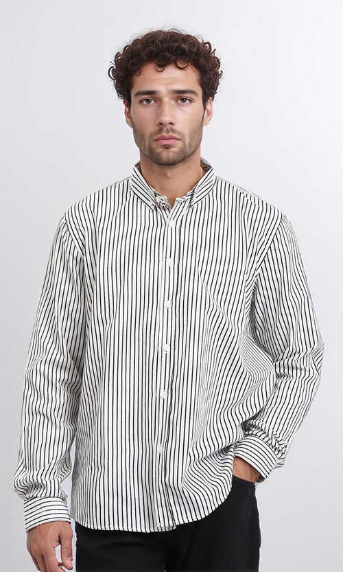 R209971 - Regular Striped Long Sleeves Shirt - Black & White