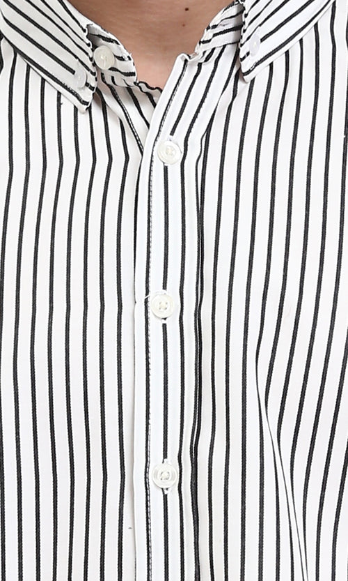 R209971 - Regular Striped Long Sleeves Shirt - Black & White