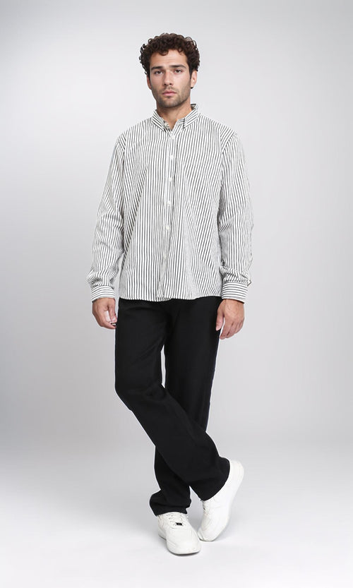 R209971 - Regular Striped Long Sleeves Shirt - Black & White
