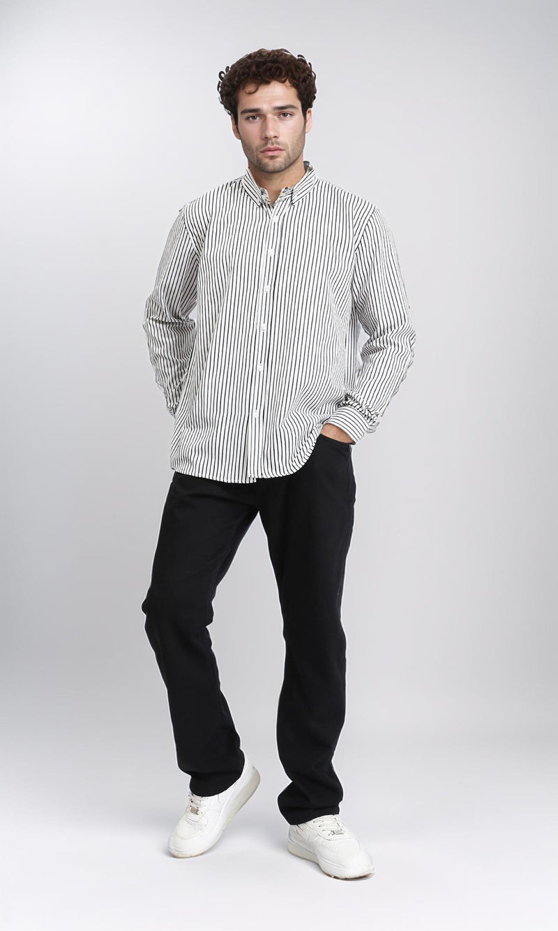 R209971 - Regular Striped Long Sleeves Shirt - Black & White