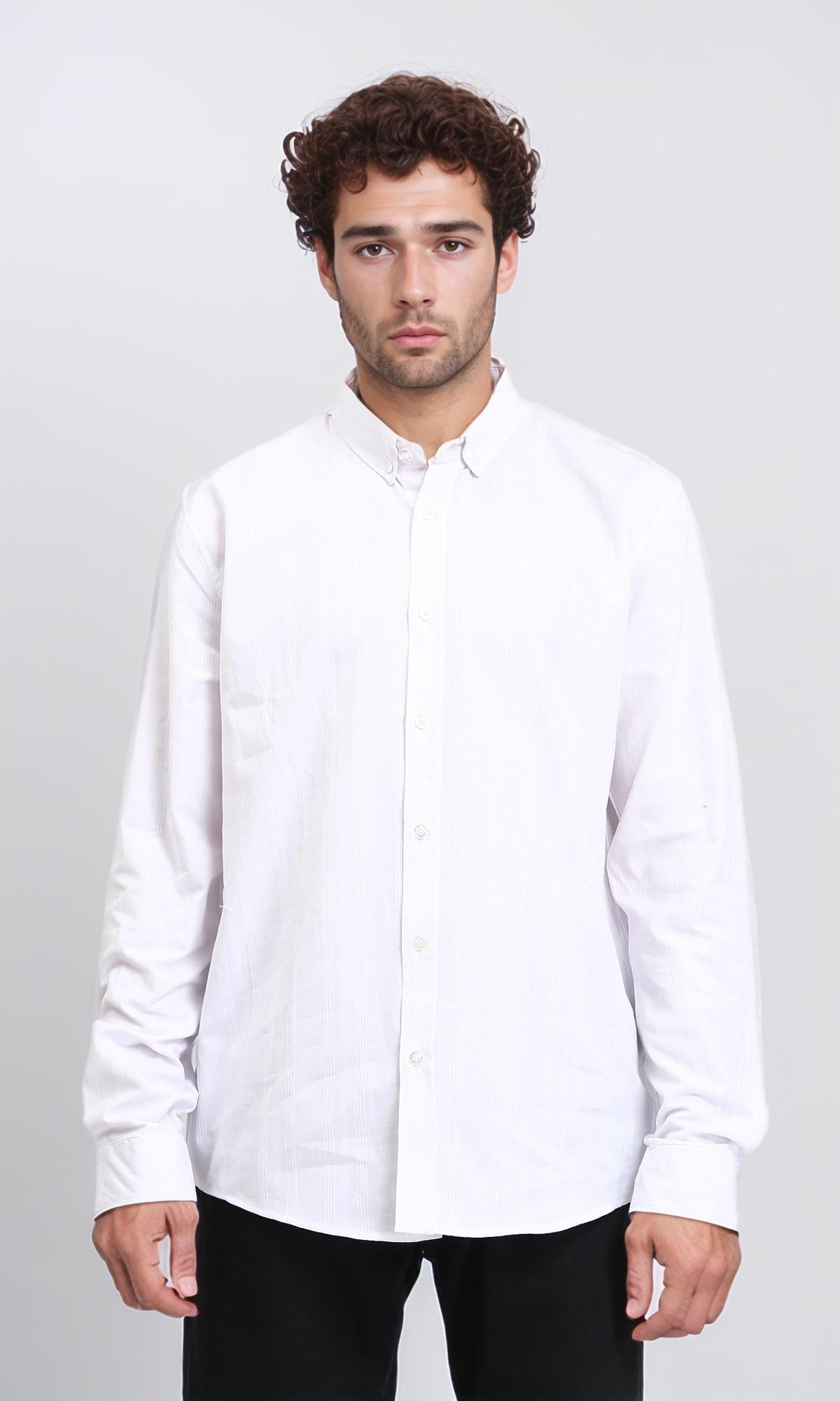 Self Striped Long Sleeves Shirt - White
