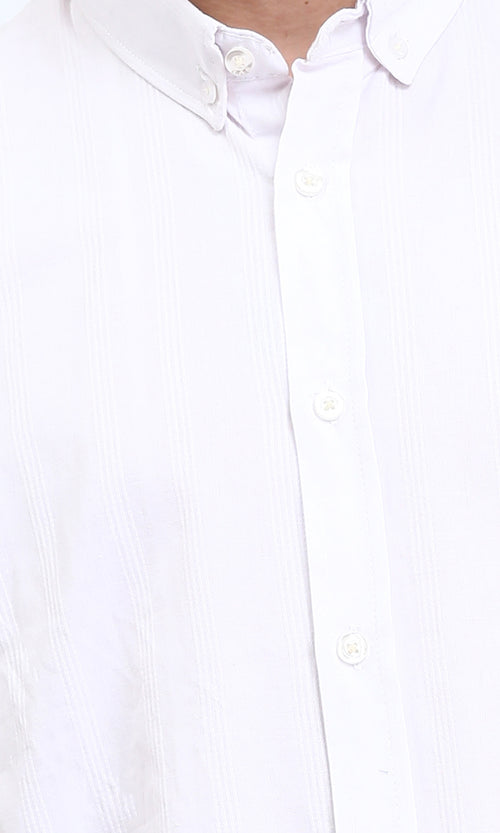 R209973 - Self Striped Long Sleeves Shirt - White