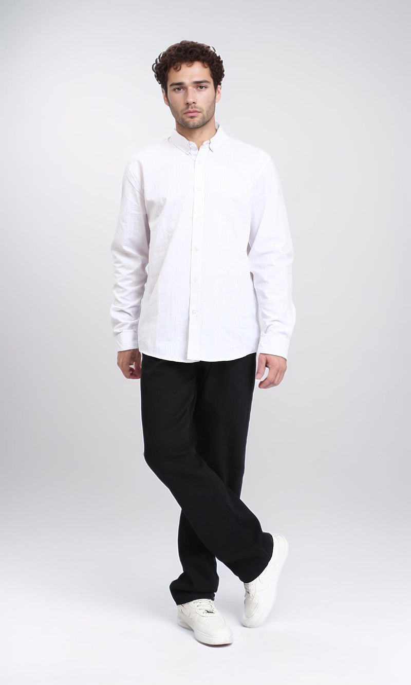 R209973 - Self Striped Long Sleeves Shirt - White