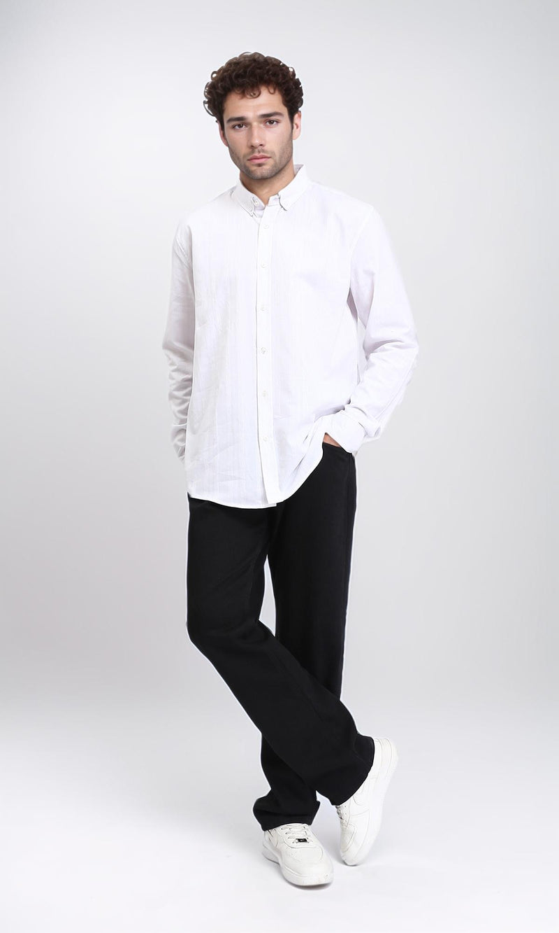 R209973 - Self Striped Long Sleeves Shirt - White