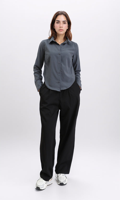 R209974 - Solid Long Sleeves Classic Shirt - Dark Grey