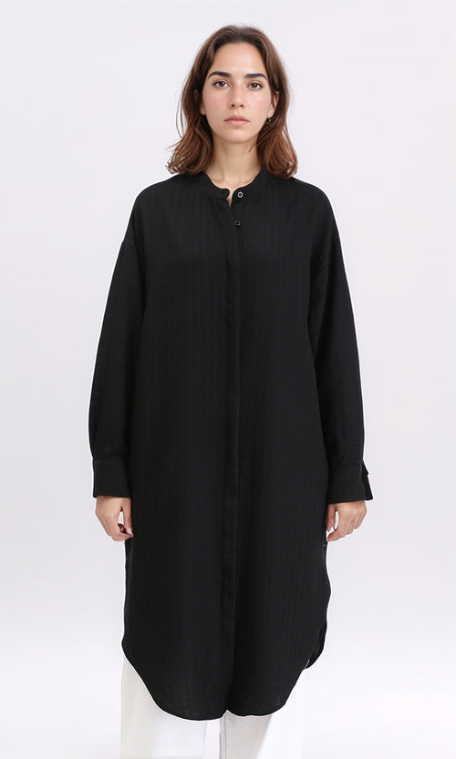 R209978 - Self Striped Long Sleeves Shirt - Black