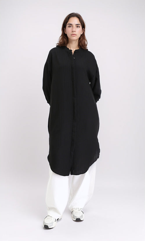 R209978 - Self Striped Long Sleeves Shirt - Black