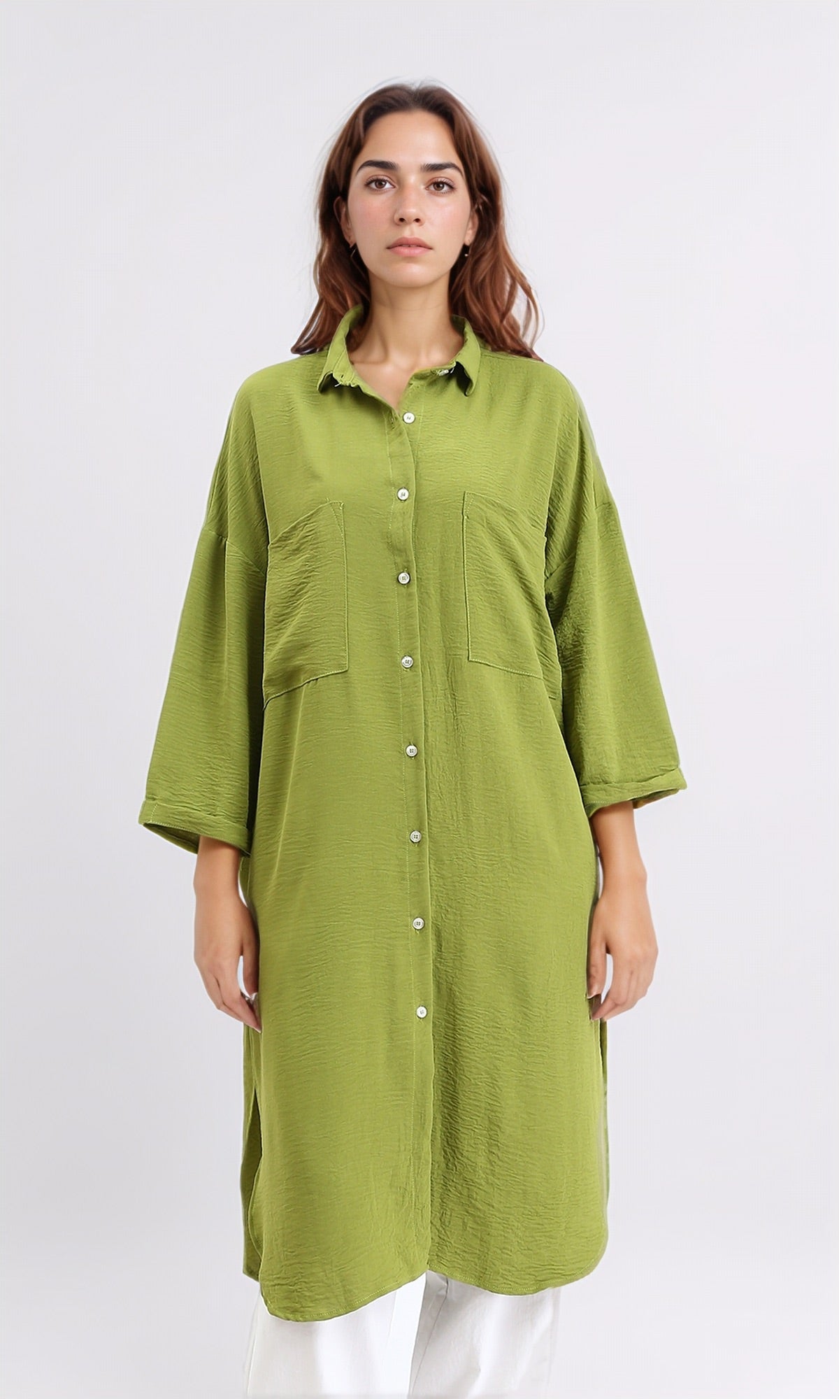 Full Buttons Summer Textured Shirt - Lime
