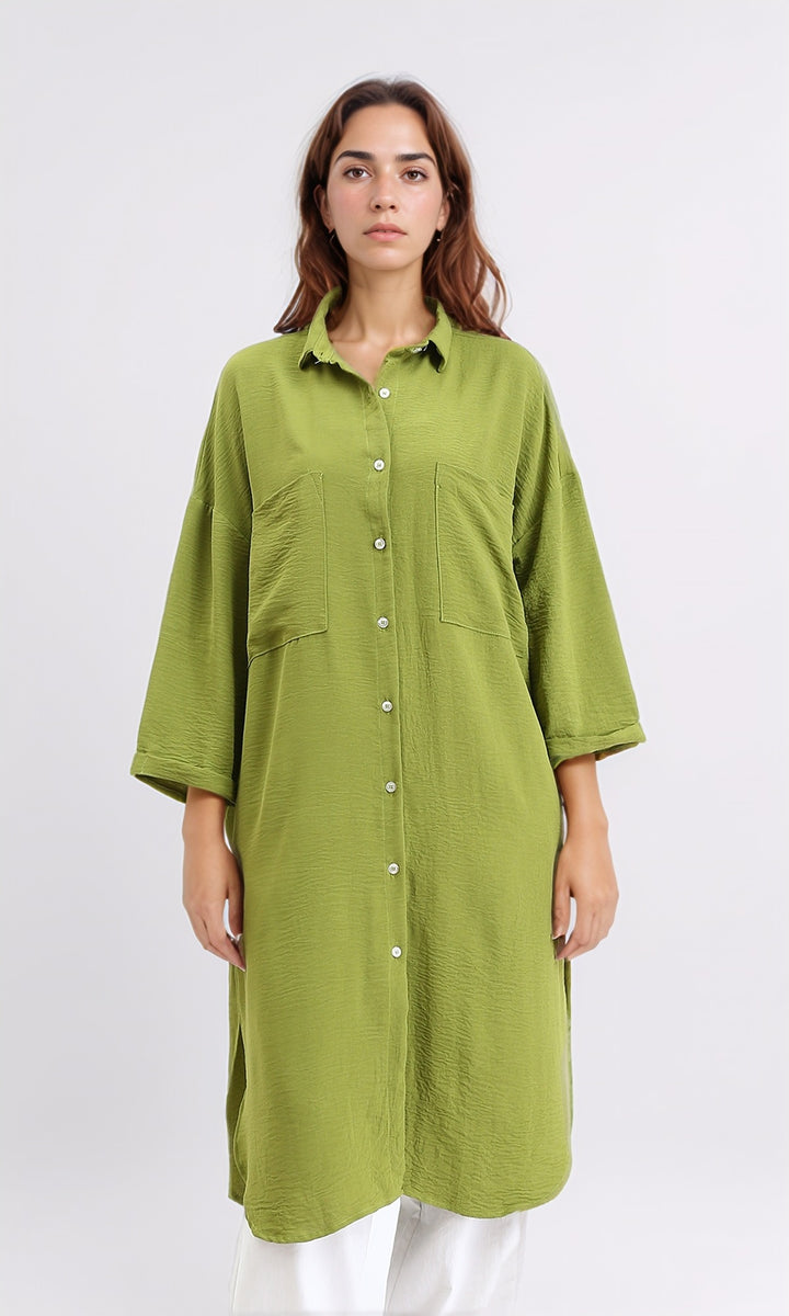 Full Buttons Summer Textured Shirt - Lime