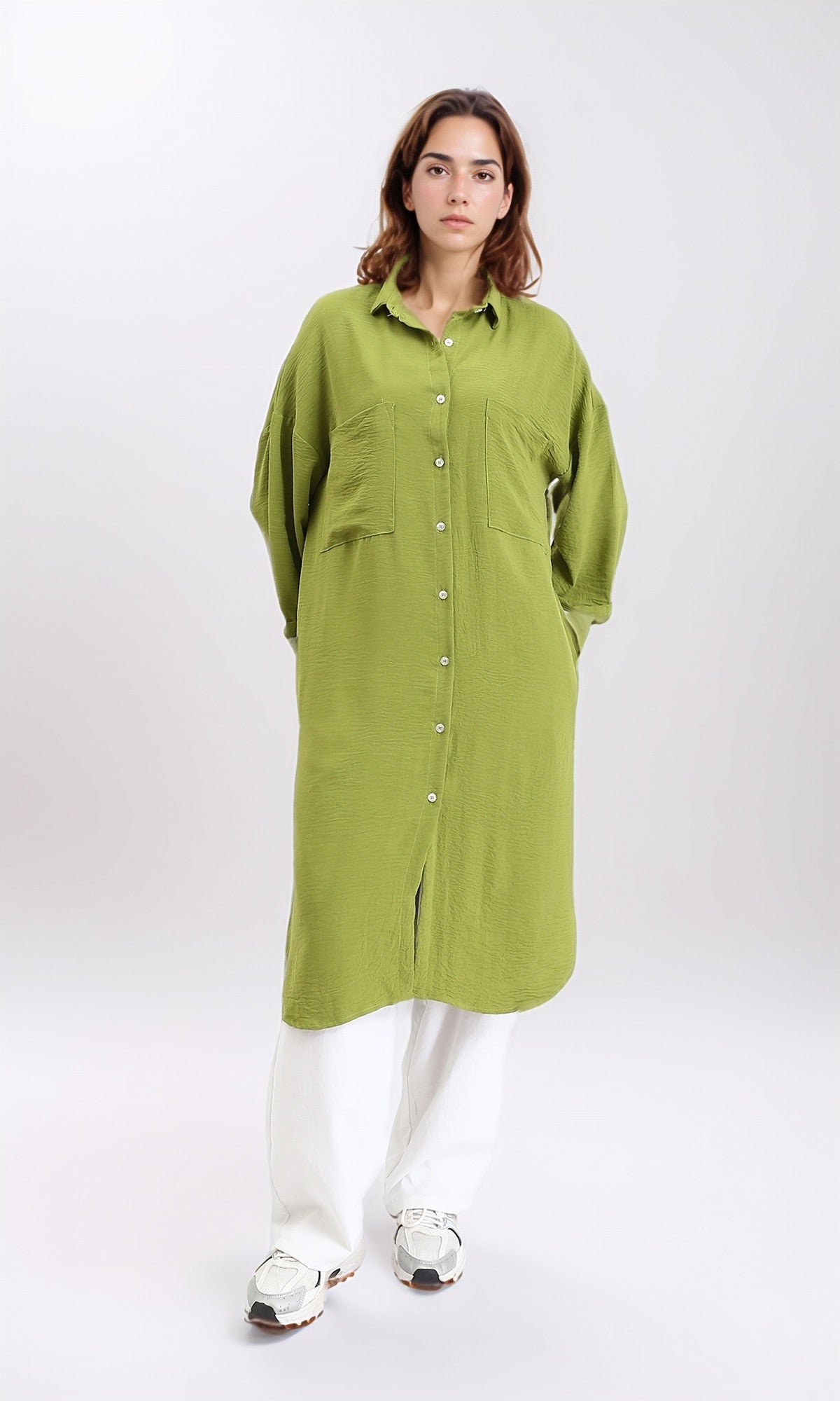 R209980 - Full Buttons Summer Textured Shirt - Lime
