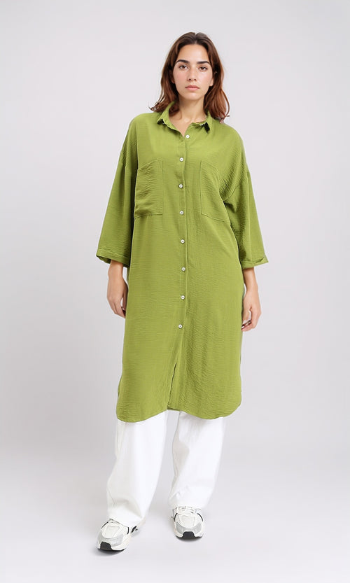 R209980 - Full Buttons Summer Textured Shirt - Lime