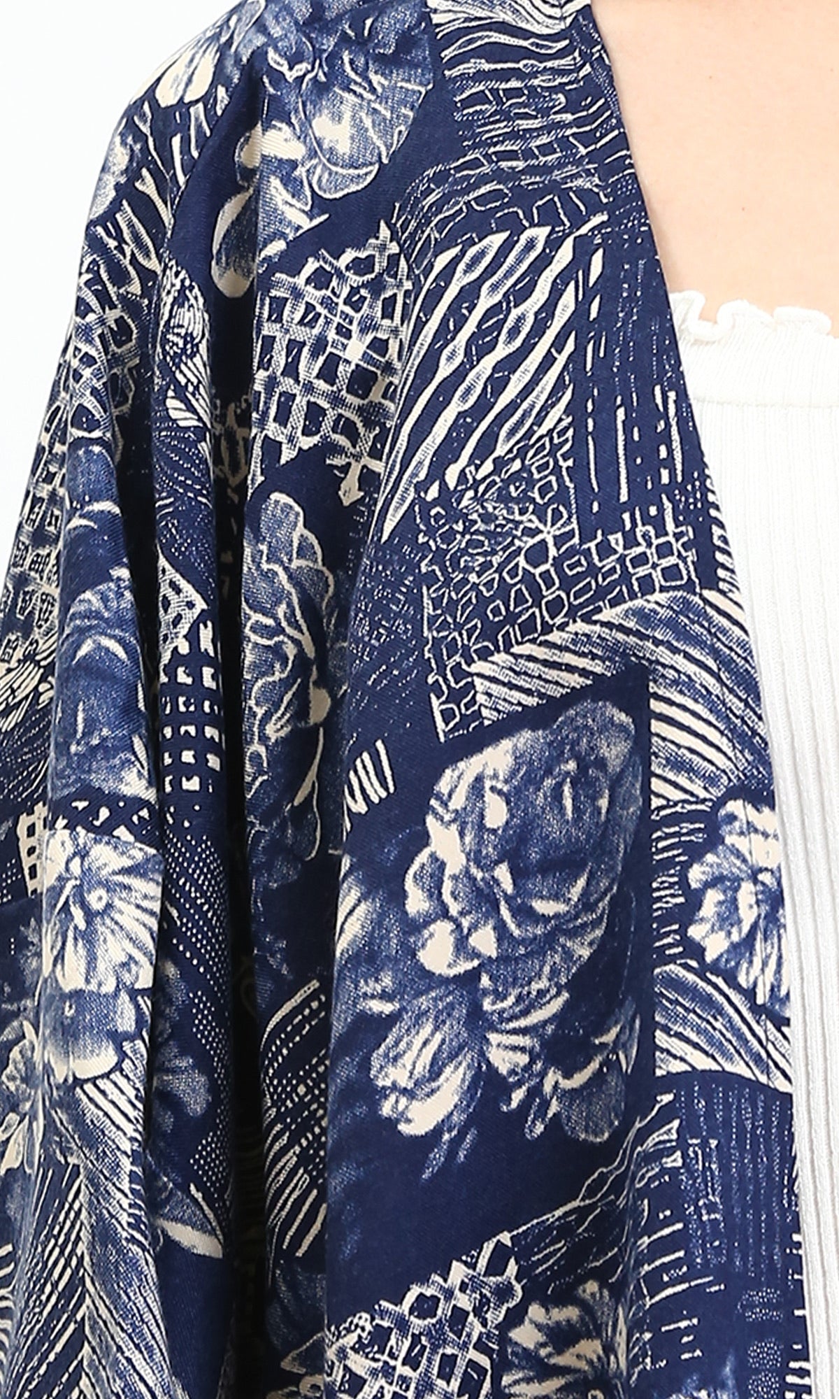 R209983 - Floral Long Sleeves Comfy Cardigan - Navy Blue