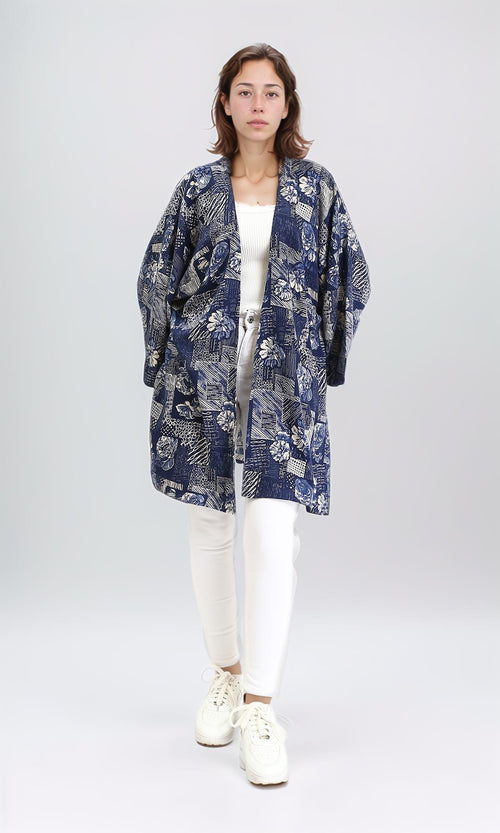 كارديجان حريمي طويل مريح بنمط منقوش - كحلي - R209983