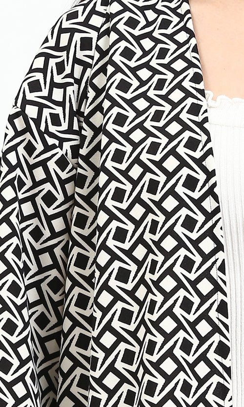 R209996 - Open Neckline Patterned Cardigan - Black & Beige