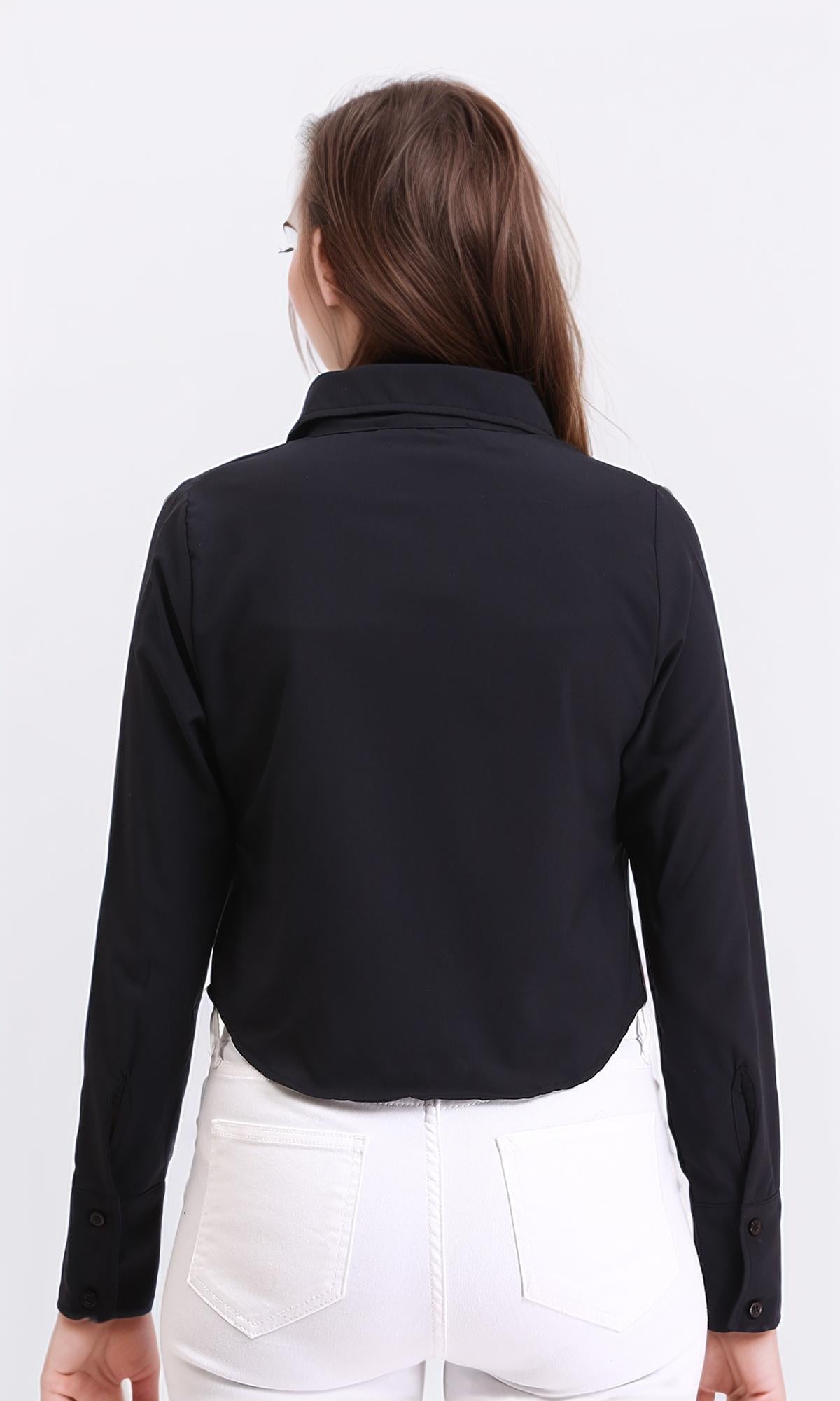 R209999 - Solid Long Sleeves Elegant Shirt - Black