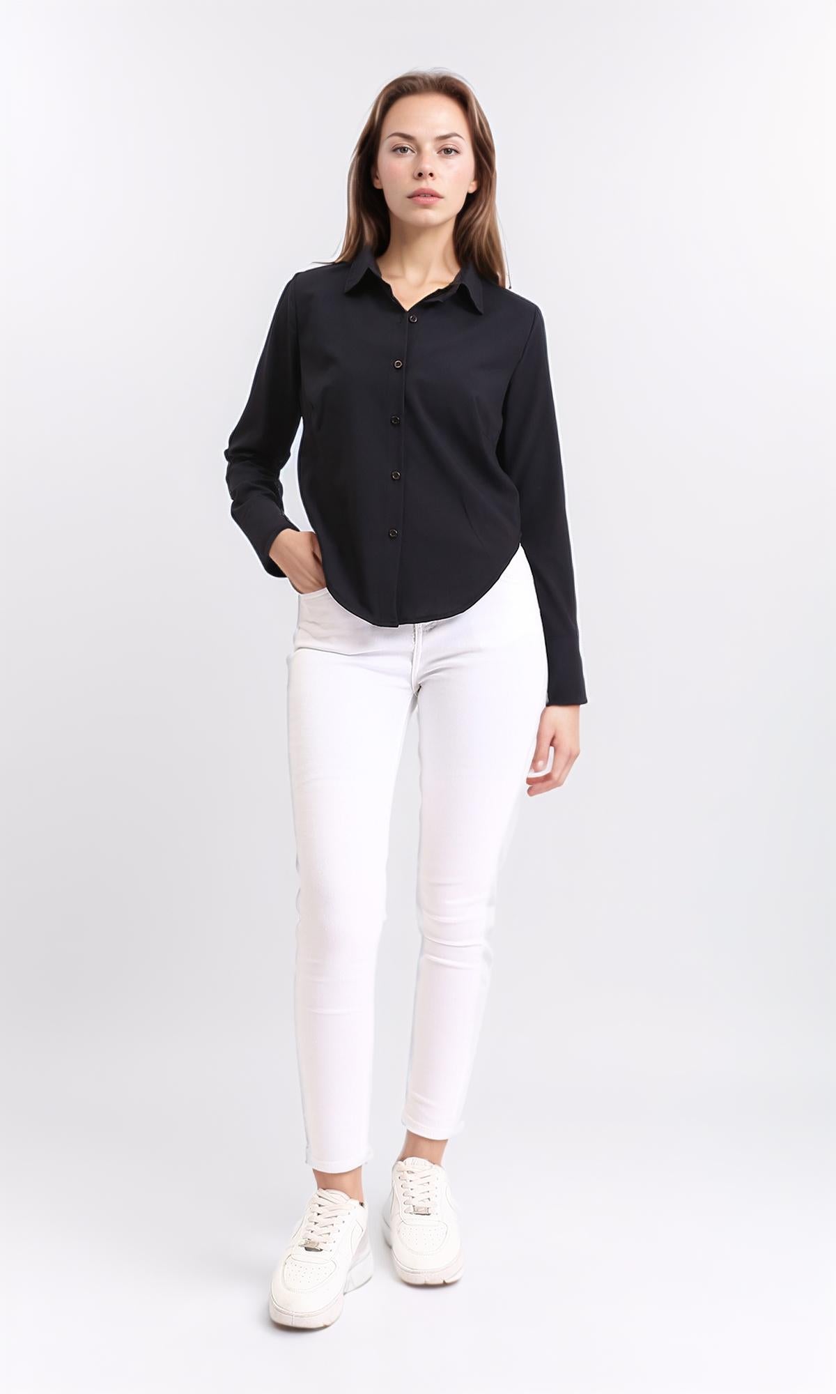 R209999 - Solid Long Sleeves Elegant Shirt - Black