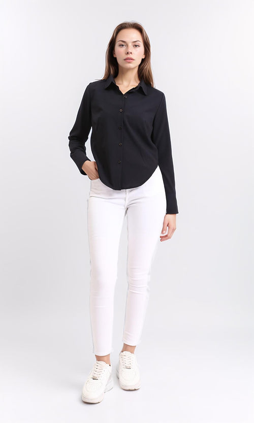 R209999 - Solid Long Sleeves Elegant Shirt - Black