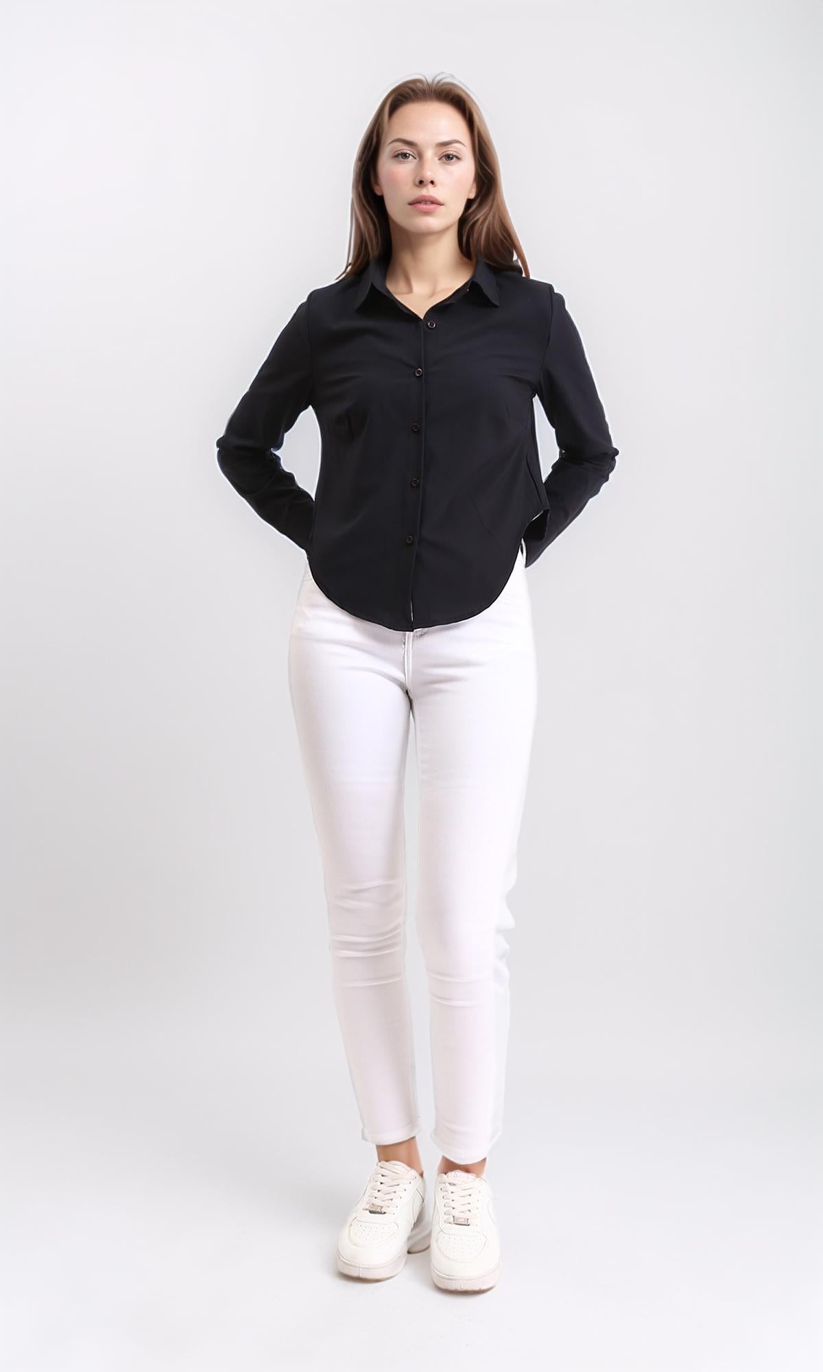 R209999 - Solid Long Sleeves Elegant Shirt - Black