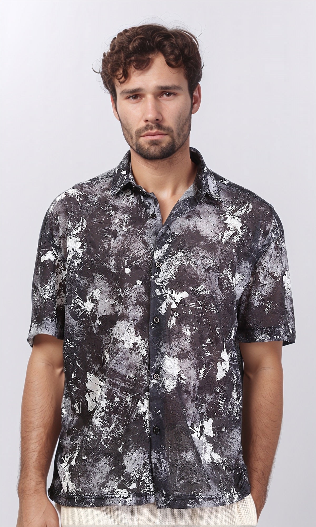 Patterned Elbow Sleeves Summer Shirt - Black & Brown