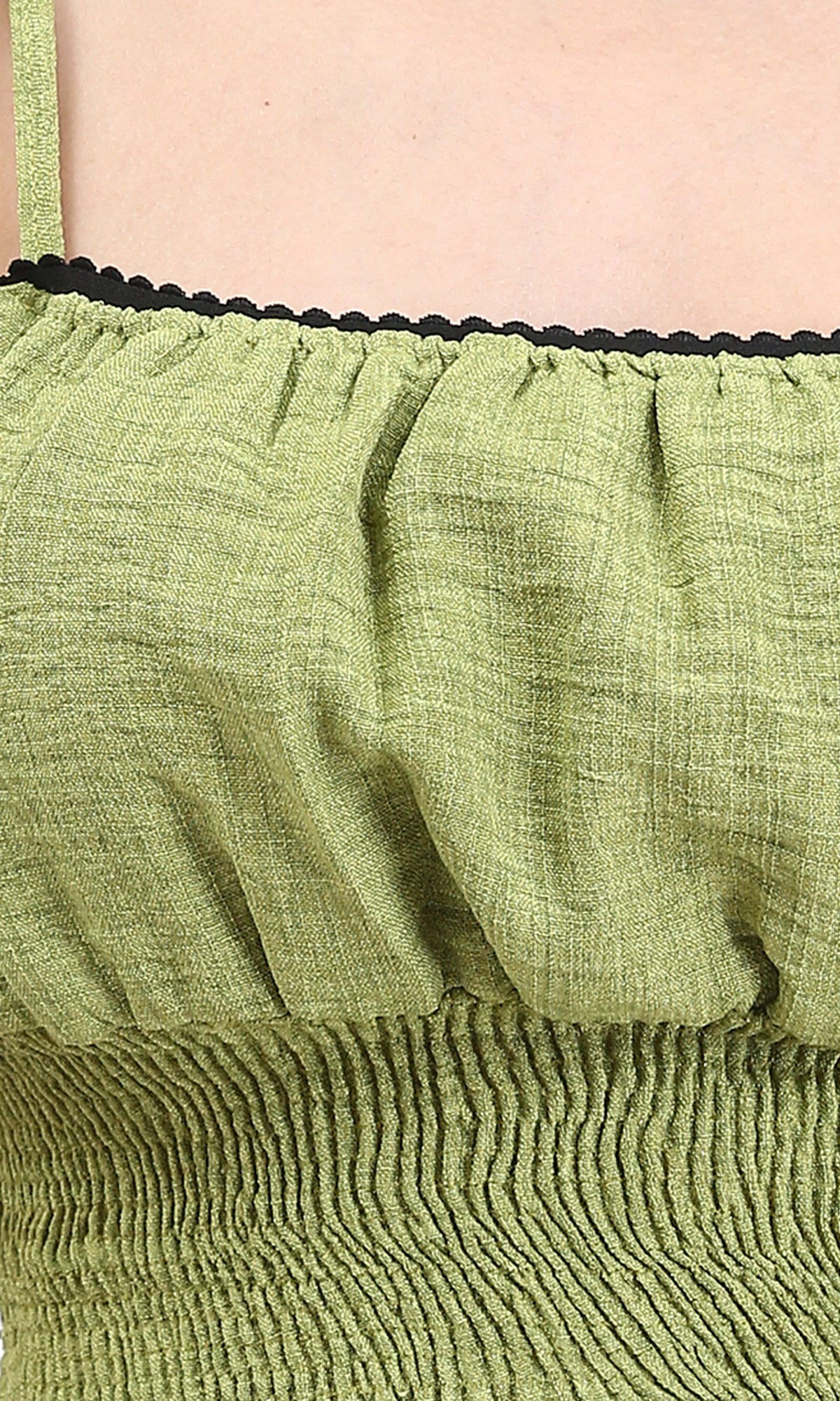 R210022 - Spaghetti Sleeves Shirred Top - Lime
