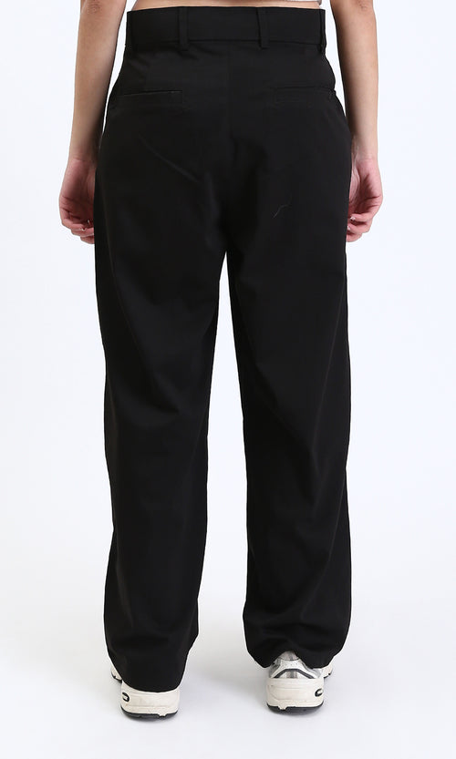 R210023 - Solid Wide Leg Casual Pants - Black
