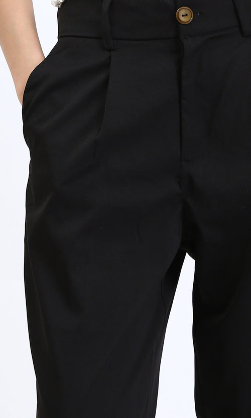 R210023 - Solid Wide Leg Casual Pants - Black