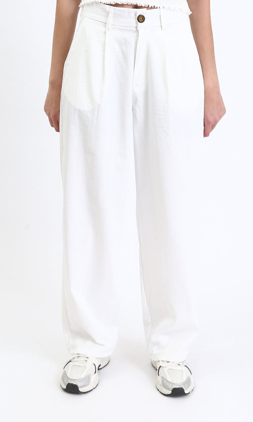 R210026 - Solid Wide Leg Casual Pants - White
