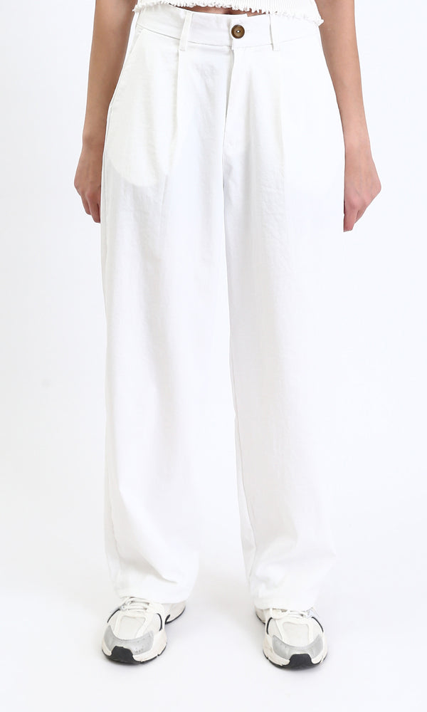 R210026 - Solid Wide Leg Casual Pants - White