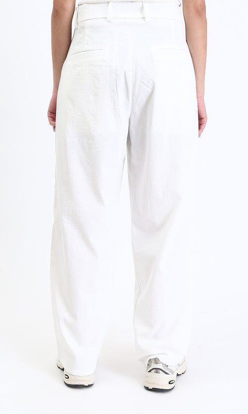 R210026 - Solid Wide Leg Casual Pants - White