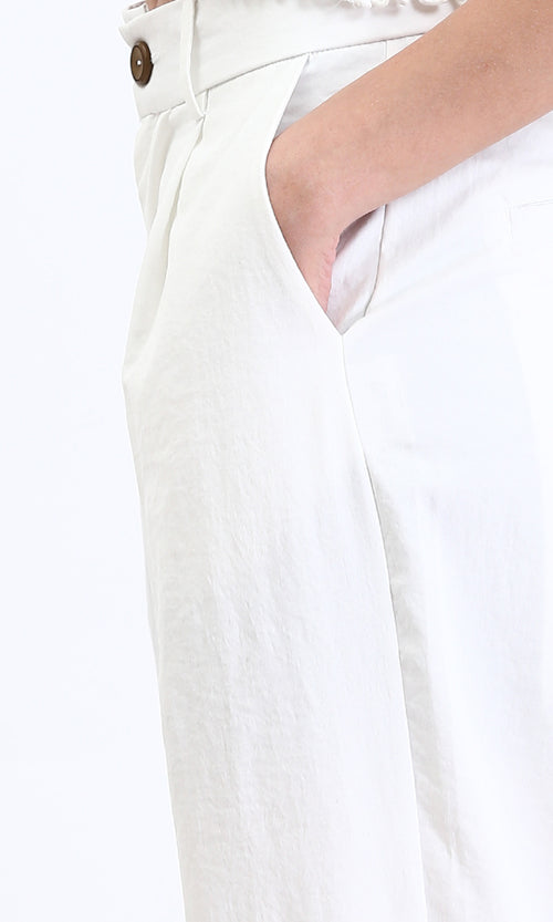 R210026 - Solid Wide Leg Casual Pants - White