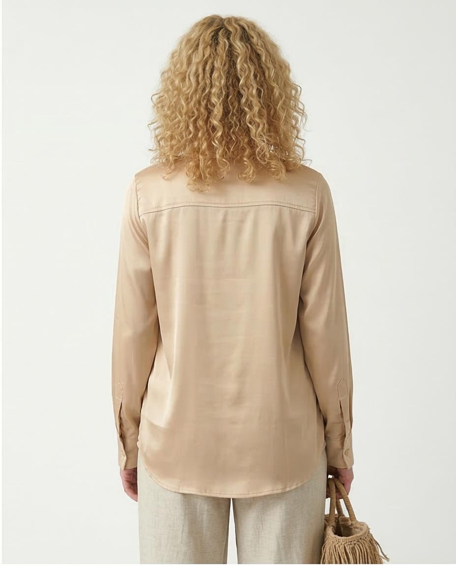 Ravin Women’s Champagne Satin Long-Sleeve Button-Down Shirt - Light Gold - R210027
