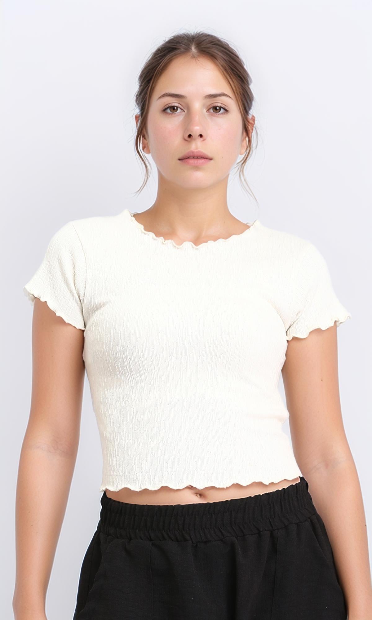 Short Sleeves Boat Neck Casual Top - Cream